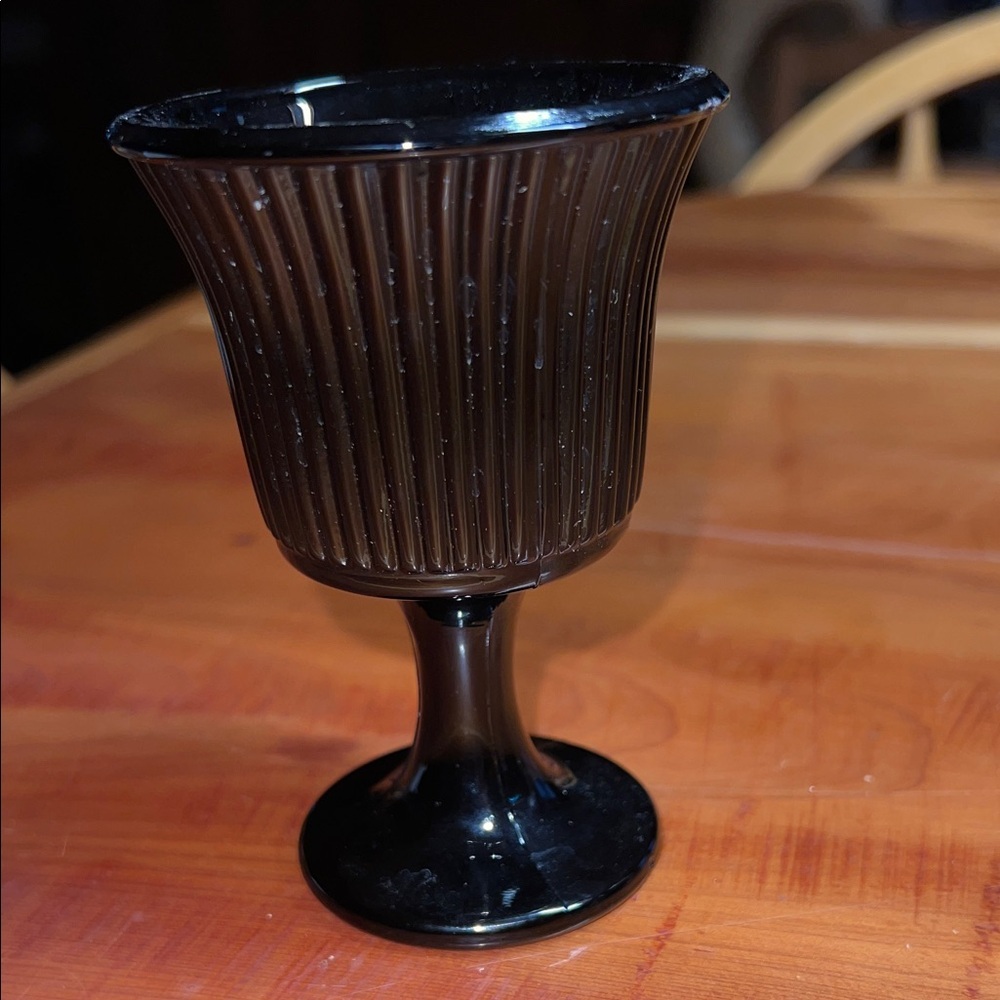 Vintage 1940s "Black Glass " Ribbed Rose Wine Goblet 4 1/8 In. Tall Perfect